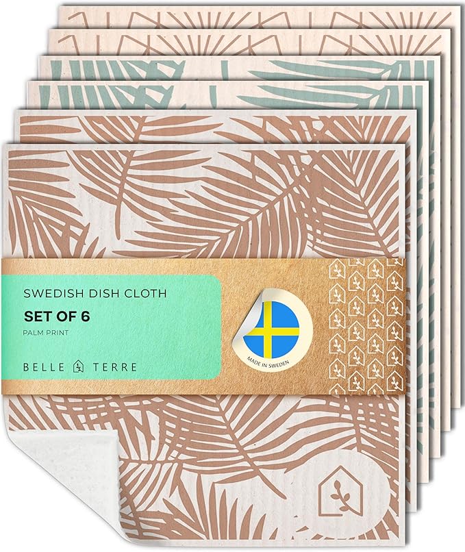 Swedish Dish Cloths for Kitchen - Reusable Dishcloths for Washing Dishes - Each Cellulose Dish Cloth Replaces 15 Rolls of Paper Towels and is More Absorbent Than a Sponge - Dishcloth Set of Six