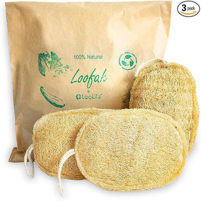 Natural Loofah Exfoliating Sponge (3 Pack) - Organic Body Scrubber - Biodegradable Shower Luffa