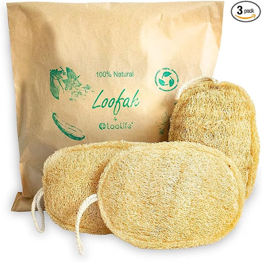 Natural Loofah Exfoliating Sponge (3 Pack) - Organic Body Scrubber - Biodegradable Shower Luffa