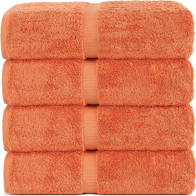 Chakir Turkish Linens 100% Cotton Premium Turkish Towels for Bathroom | 30'' x 60'' Large Bath Towels (4 Piece, Coral)