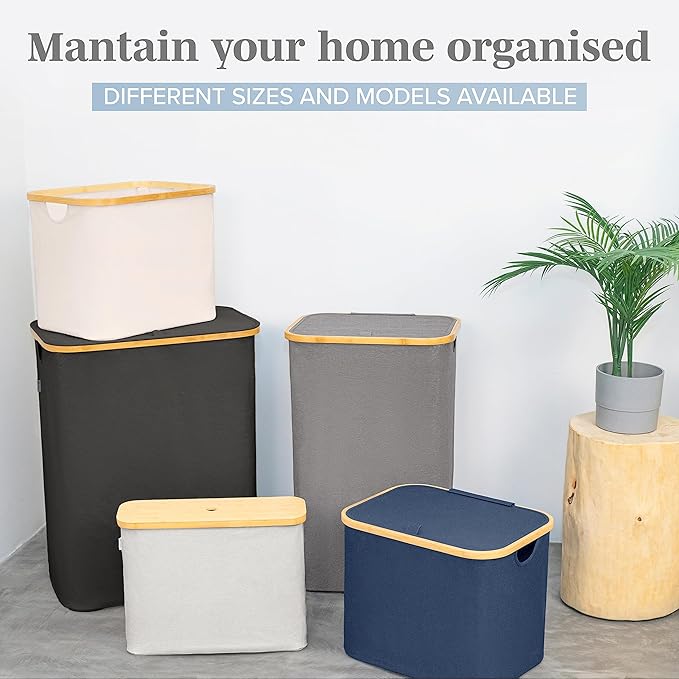 LONBET Toilet Paper Storage for 12 Rolls, Stackable & Foldable - The Ultimate Bathroom Organizer - Waterproof Basket with Bamboo Lid - Elegant Toilet Paper Storage Holder, Light Gray