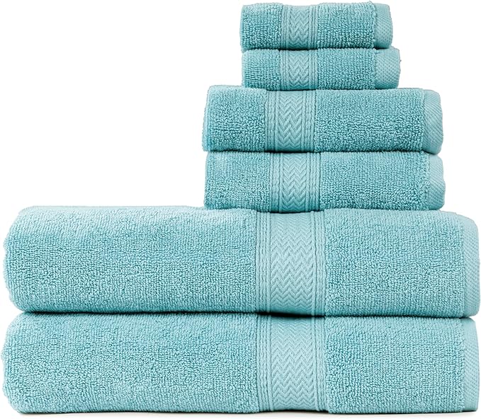 HILLFAIR Premium 600 GSM 6 Piece Towel Set- 2 Bath Towels, 2 Hand Towels & 2 Washcloths, Machine Washable, Hotel Quality, Super Soft & Highly Absorbent Cotton Towel: Ocean Blue
