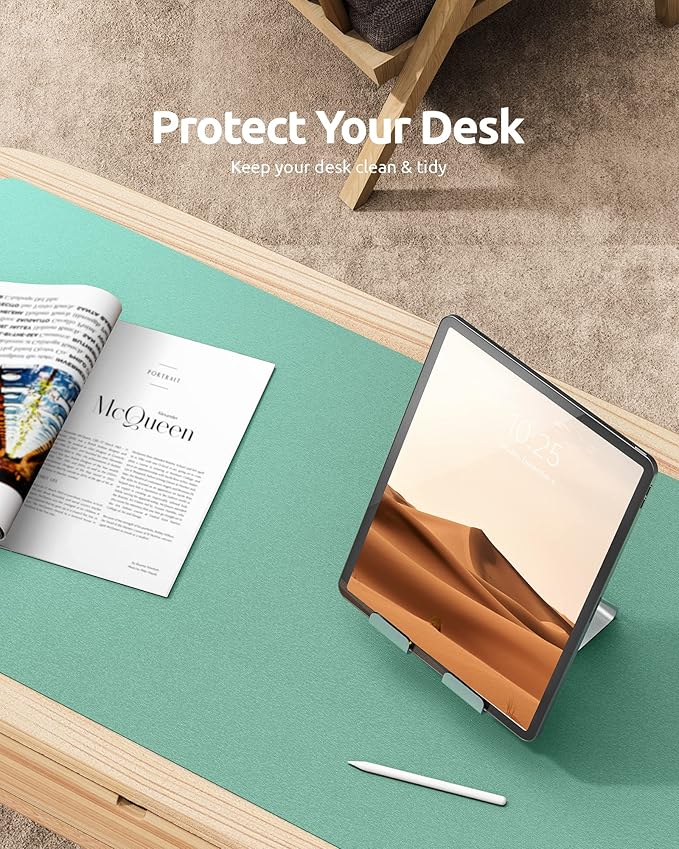 YSAGi Leather Desk Protector, Office Mat, Large Mouse Mat, Non-Slip PU Leather Blotter, Laptop Desk, Waterproof Writing Pad for Office and Home (Green-Blue, 35.4" x 17")