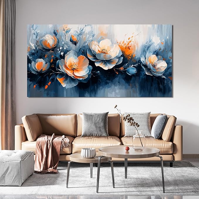 Canvas Wall Art Decor Wall Art Pictures for Living Room Artwork for Walls Large White Flowers Wall Art Prints Canvas Art Wall Decor Oversized Vintage Botanical Wall Art Bedroom Home Decor 29" X 58"