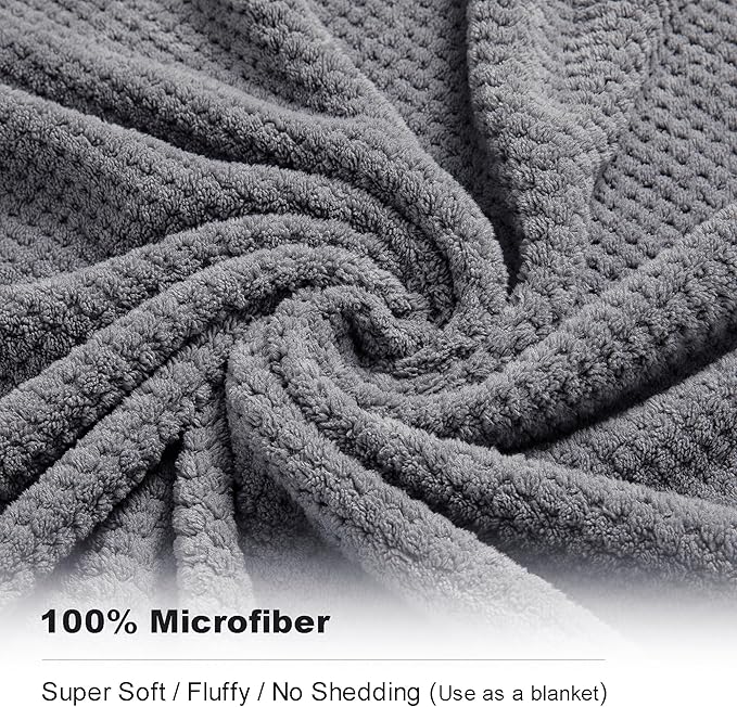 8-Piece Gray Bath Towel Set, 2 Extra Large Bath Towel Sheets, 2 Hand Towels and 4 Washcloths - Highly Absorbent Quick Dry Microfiber,Ultra Soft Towel Set for Bathroom, Waffle Weave Design, Pack of 8