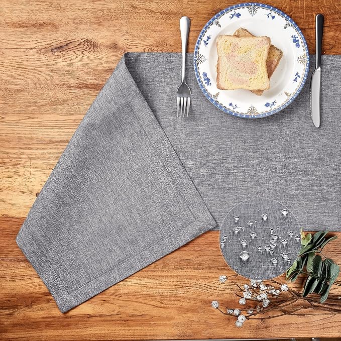 Mebakuk Linen Farmhouse Table Runner Large Burlap Style Soft and Waterproof Decorative Fabric Runner for Outdoor Wedding and Dinner (14 x 36 Inch, Dark Grey)