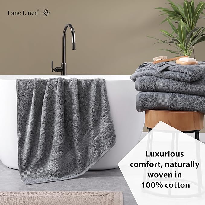 LANE LINEN 100% Cotton 2 Pack Bath Sheets (35"x66") - Ring Spun, Extra Large Cotton Bath Towels Set - Quick Dry, Soft & Absorbent Oversized Towel Set - Remains Soft After Multiple Washes - Cool Grey