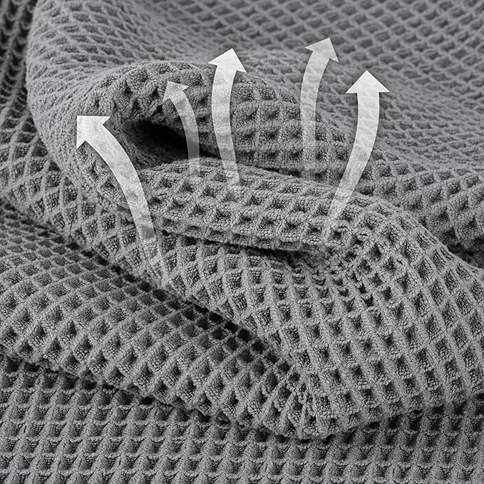 Microfiber Waffle Bath Towels, 4 Pieces, Soft, Absorbent, Fast Drying, Lint Free (Gray)