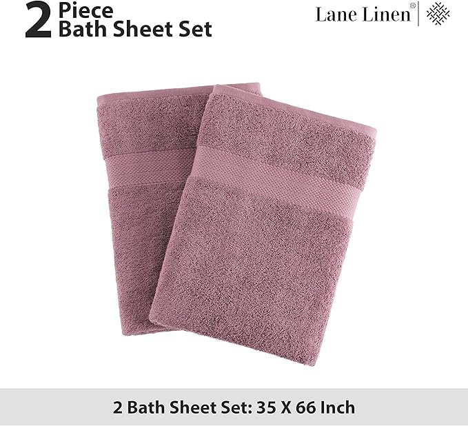 LANE LINEN 100% Cotton Bath Sheets 2 Pack (35"x66") - Ring Spun Cotton Extra Large Bath Towels Set - Quick Dry, Soft & Absorbent Oversized Towel Set - Holds Well After Multiple Washes - Wishful Mauve