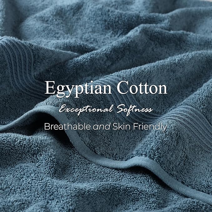 Superior Egyptian Cotton 6-Piece Towel Set, Bathroom Essentials, Towels For Bathroom, Apartment, Airbnb, Guest Bath, Face, Hand, Bath Towels, Washcloths, Absorbent, Fast Drying, Sapphire