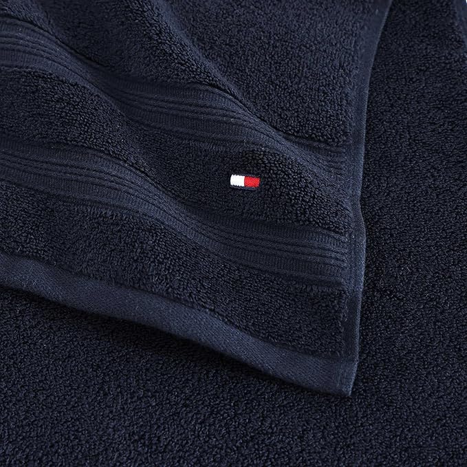 Tommy Hilfiger - Bath Towels, Ultra-Soft & Quick Drying with Zero Twist, 600 GSM Bathroom Towels with Iconic Flag Accent (Harborside Solid Navy, 6 Piece)