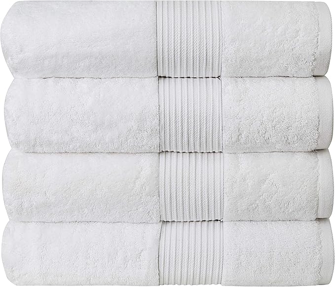 Luxury Extra Large Oversized Bath Towels | Hotel Quality Towels | 650 GSM | Soft Combed Cotton Towels for Bathroom | Thick & Fluffy Bath Sheets | White - 4 Pack