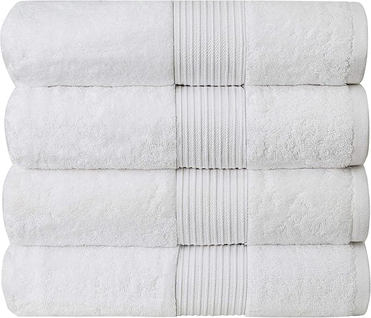 Luxury Extra Large Oversized Bath Towels | Hotel Quality Towels | 650 GSM | Soft Combed Cotton Towels for Bathroom | Thick & Fluffy Bath Sheets | White - 4 Pack