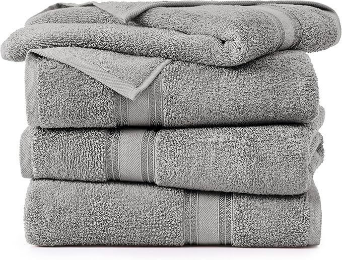 LANE LINEN 100% Cotton Bath Towels Set of 4 (30"x60") - Zero Twist, Mercerized Cotton Extra Large Bathroom Towel Sets - Quick Dry, Soft & Absorbent Grey Towels Set - Pre Shrunk, Fade Resistant - Grey