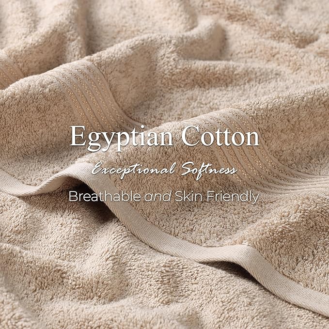 Superior Egyptian Cotton 4-Piece Bath Towel Set for Shower, Bath, Spa, Resort, Hotel, Soft Body Towels, Airbnb Essentials, Apartment, Dorm, Quick Dry, Absorbent, Bathroom Basics, Taupe