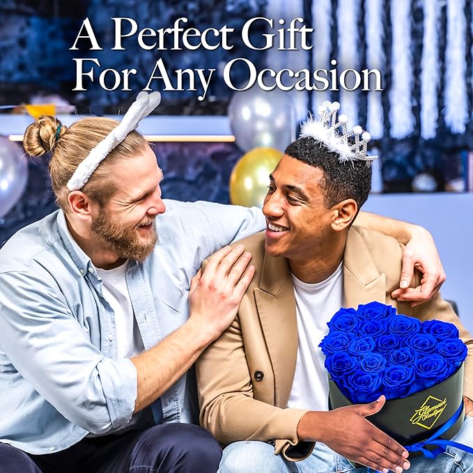 GLAMOUR BOUTIQUE 16 Flower Forever Heart Shape Box - Preserved Roses Gift for Her, Preserved Flowers, Blue