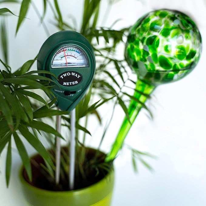 Plant Watering Globes - Plant Watering Devices - Plant Watering Bulbs - Self Watering Spikes -Decorative Hand Blown Glass - Watering Bulbs - Free Moisture Meter 4 Large Size
