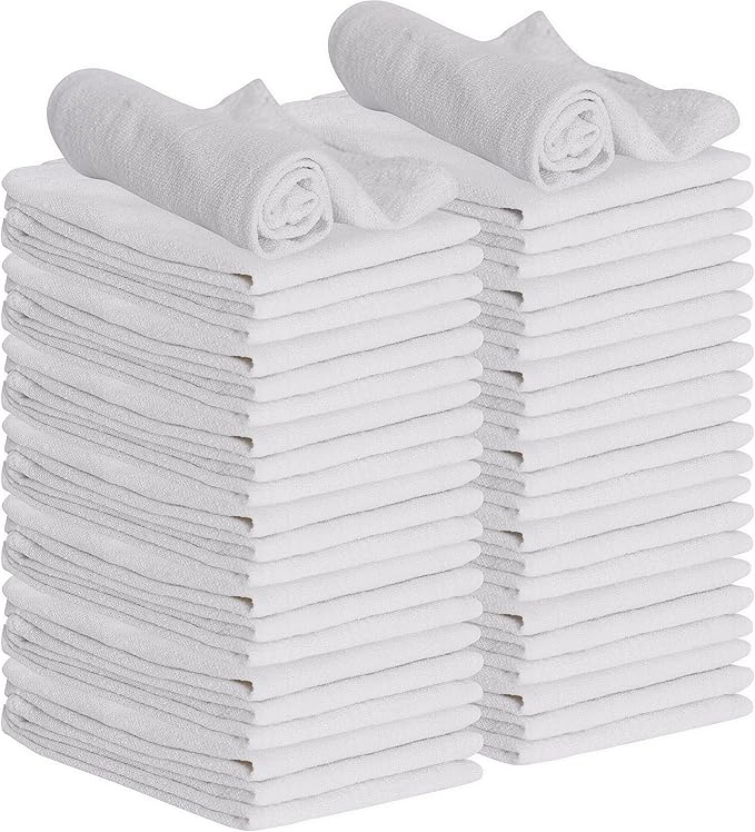 GREEN LIFESTYLE White Shop Towels 12x14, 50 Pack, 100% Cotton Super Absorbent & Durable Shop Rags, Reusable Shop Rags Bulk, Multipurpose Cleaning Towels for Automobiles, Industries, Garage and Home