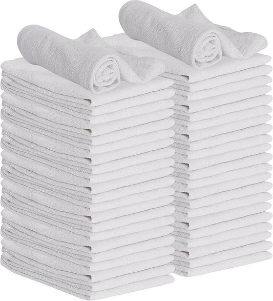 GREEN LIFESTYLE White Shop Towels 12x14, 50 Pack, 100% Cotton Super Absorbent & Durable Shop Rags, Reusable Shop Rags Bulk, Multipurpose Cleaning Towels for Automobiles, Industries, Garage and Home