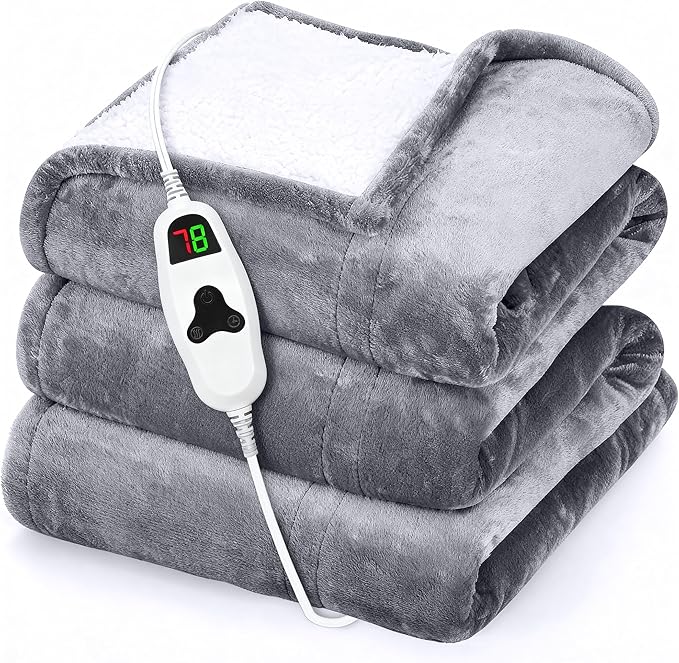 GENIANI Heated Blanket Electric Throw 50"x60" – Safe Electric Heating Blanket with Auto Shut-Off & Overheat Protection, 10 Heat Settings, Washable Heated Throw for Couch, Bed, Office & Dorm