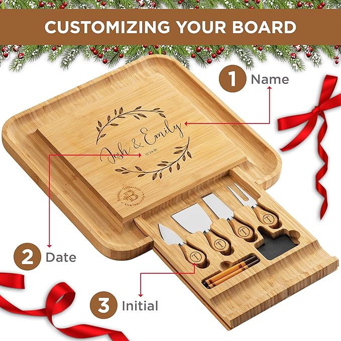 Personalized Charcuterie Board - Custom Engraved Bamboo Cheese Board Set for Couples, House Warming Gifts New Home, Wedding, Bridal Shower, Birthday Gifts for Women, Anniversary, Chrismas