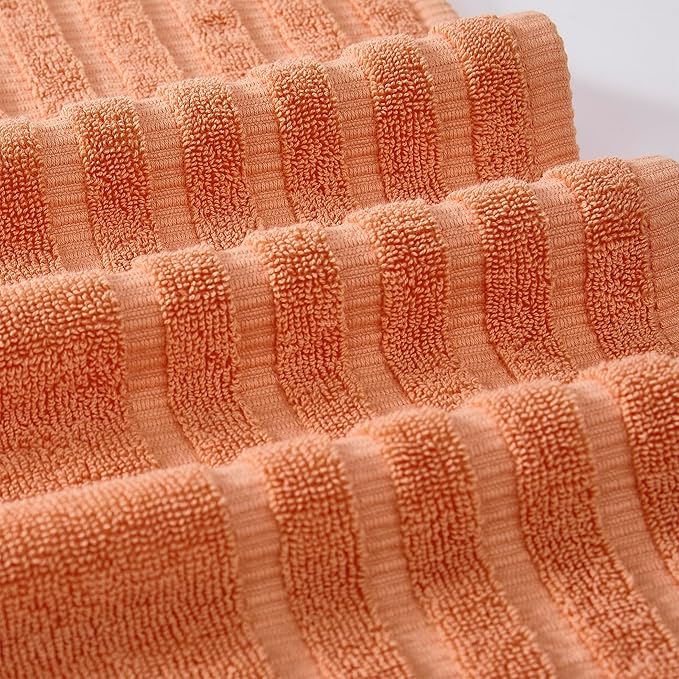 Modern Threads Organic Vines 6-Piece 100% Cotton Towel Set – Yarn Dyed Jacquard & Solid – Includes 2 Bath Towels, 2 Hand Towels, 2 Washcloths – Absorbent, Quick Dry, Soft & Durable – Orange