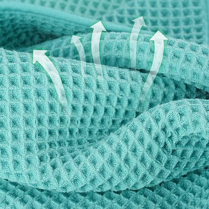 New Microfiber Waffle Bath Towels, 2 Pieces, Oversized, Soft, Absorbent, Fast Drying, Lint Free (Turquoise)
