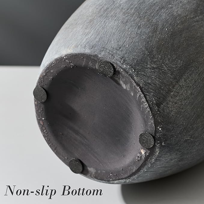 Ceramic Rustic Flower Vase, 8.38 Inch Vintage Pottery Home Decor, Farmhouse Terracotta Vase for Living Room, Table, Shelf, Mantel Decoration, Farmhouse - Black Bronze