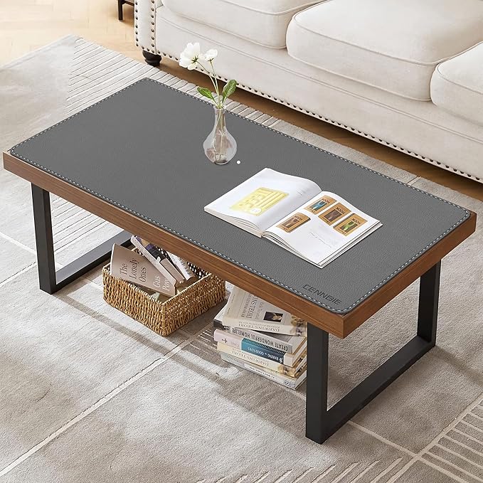 CENNBIE 35.5" x 16" Leather Desk Mat, Non-Slip Waterproof Extra Wide Desk Pad Protector,Computer Mouse Pad for Office Home (Grey)