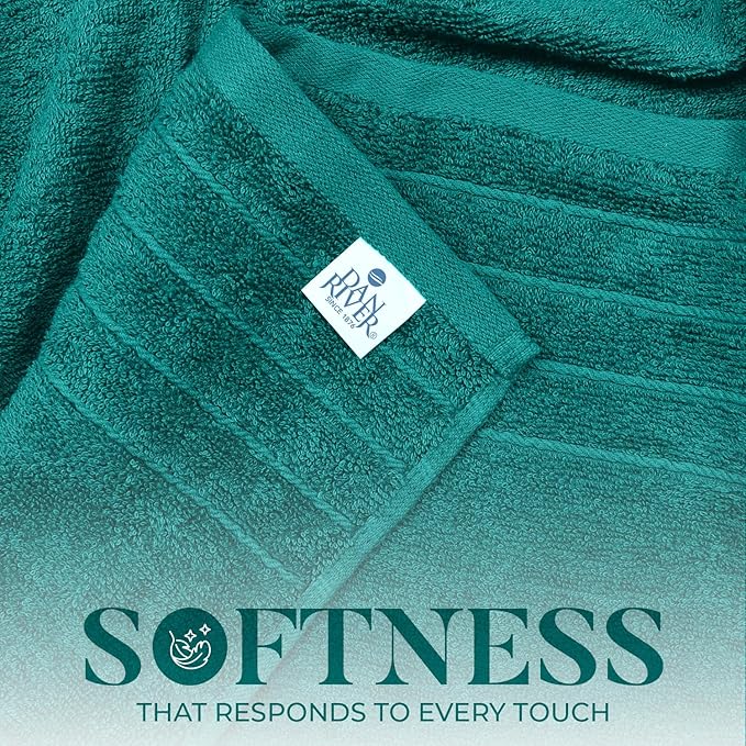 DAN RIVER Bath Towels Set of 4, 30 x 60 Inches, 100% Cotton, Larger & Lighter Weight, Quicker to Dry, Super Soft and Absorbent, Ideal Hotel Towels for Daily Use, Teal