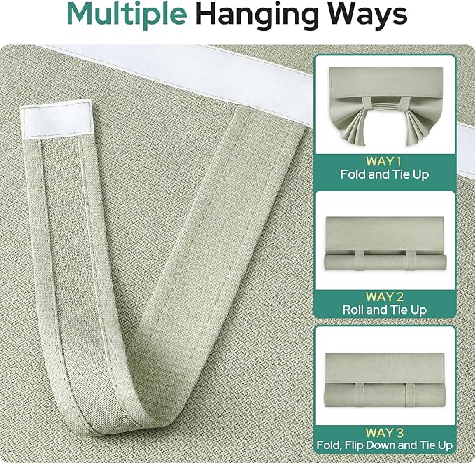 HOMEIDEAS 100% Sage Green Linen Blackout French Door Curtains, Privacy Door Window Curtains, 30 X 40 Inch Room Darkening Blinds, Thermal Insulated Shades for Bedroom, 1 Panel