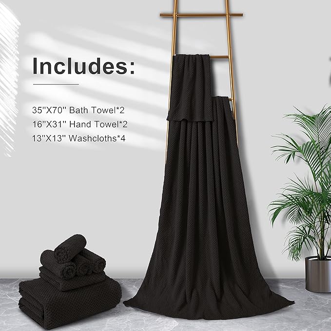 8-Piece Brown Bath Towel Set, 2 Extra Large Bath Towel Sheets, 2 Hand Towels and 4 Washcloths - Highly Absorbent Quick Dry Microfiber,Ultra Soft Towel Set for Bathroom, Waffle Weave Design, Pack of 8