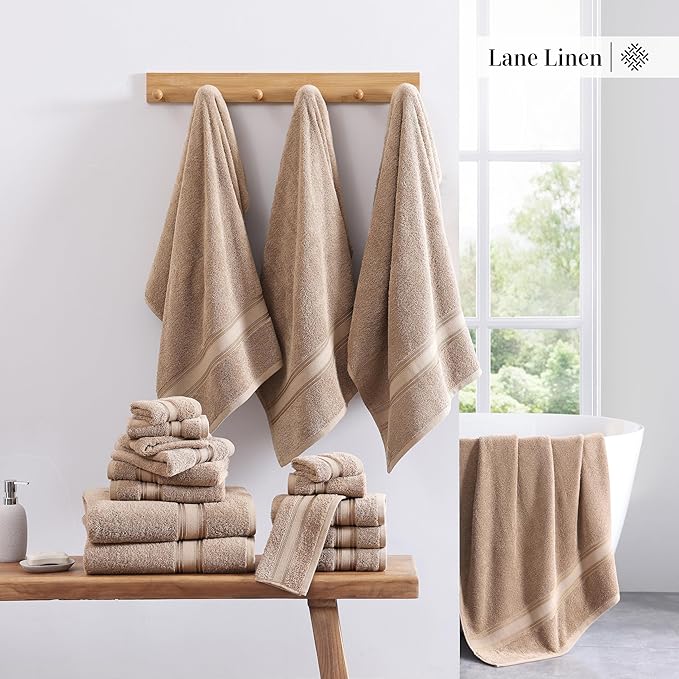 LANE LINEN Luxury Bath Towels Set - 3 Piece 100% Cotton Bathroom Zero Twist Shower Extra Aborbent Towel Super Soft 1 Hand Wash Cloths Taupe