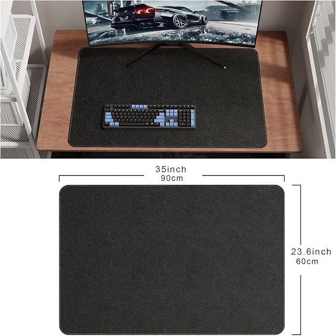 CENNBIE 35.5" x 23.6" Black Leather Desk Mat, Non-Slip Waterproof Extra Wide Desk Pad Protector,Computer Mouse Pad for Office Home