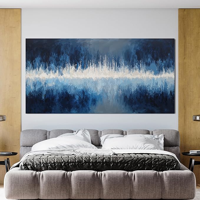 YISXINOAG Canvas Wall Decor Modern Large Abstract Wall Art for Living Room Modern Home Decorations Deep Blue Design Abstract Canvas Art Wall Decor Prints on Bedroom Ready to Hang Size 29"X58"