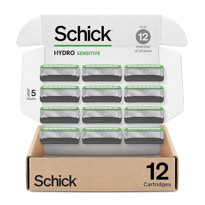 Schick Hydro Sensitive Razor Refills, 12ct | 5 Blade Razor for Men, Shaving Blades, 12 Refills (Pack of 12)