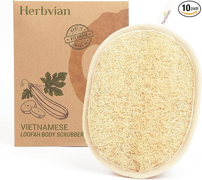 Vietnamese Natural Loofah Exfoliating Body Scrubber Pads, 100% Plant-Based Shower Luffa Sponge, Bath Loofah for Women Men (Pack of 1)