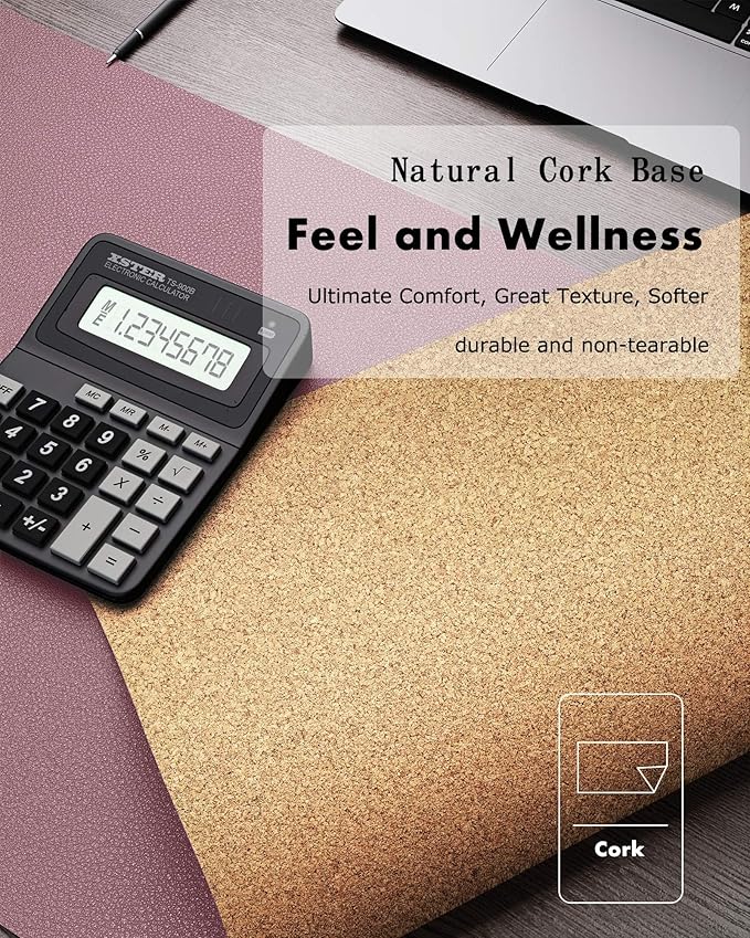 YSAGi Double-Sided Desk Mat, Eco Cork & Leather Desk Protector, Large Mouse Pad & Writing Pad for Office & Home (35.4"x17", Cork + Dark Pink)
