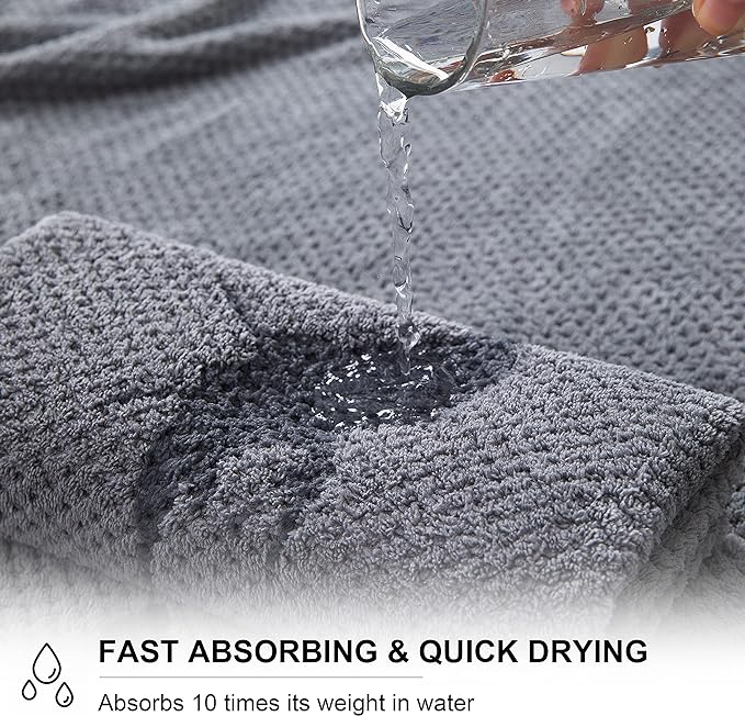 8-Piece Gray Bath Towel Set, 2 Extra Large Bath Towel Sheets, 2 Hand Towels and 4 Washcloths - Highly Absorbent Quick Dry Microfiber,Ultra Soft Towel Set for Bathroom, Waffle Weave Design, Pack of 8