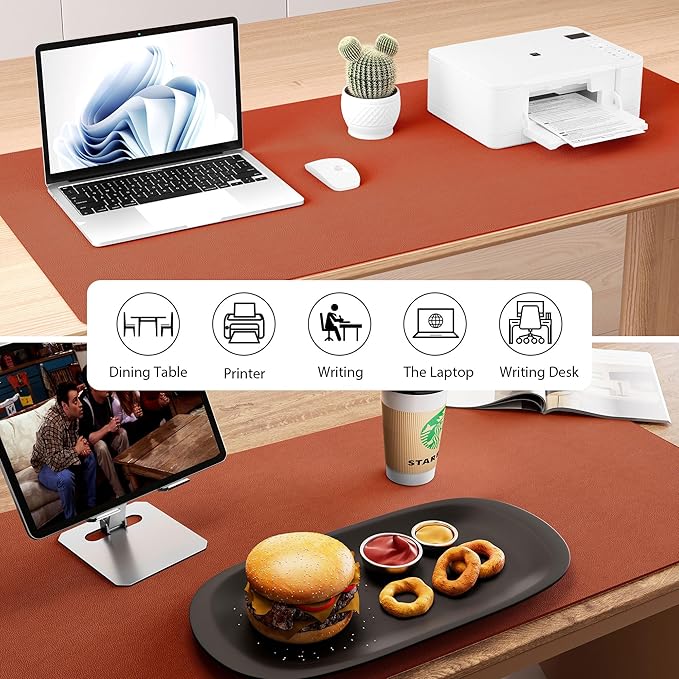 Aothia Dual-Sided Desk Pad - Leather Desk Mat, Natural Cork Desk Pad Protector, Large Mouse Pad for Desk, Waterproof Desk Blotter Pad, Desk Writing Pad for Office Work/Home, Maple Brown(35.4" x 15.7")