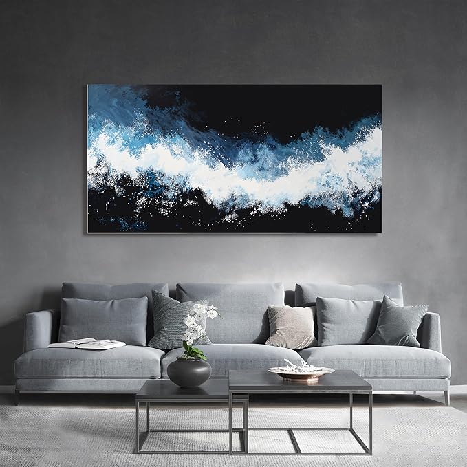 YISXINOAG Modern Abstract Wall Decor Canvas Wall Art Large Abstract Wall Art for Living Room Modern Home Decor Large Canvas Art Blue and White Wave Prints Home Artwork Ready to Hang Size 29"X58"