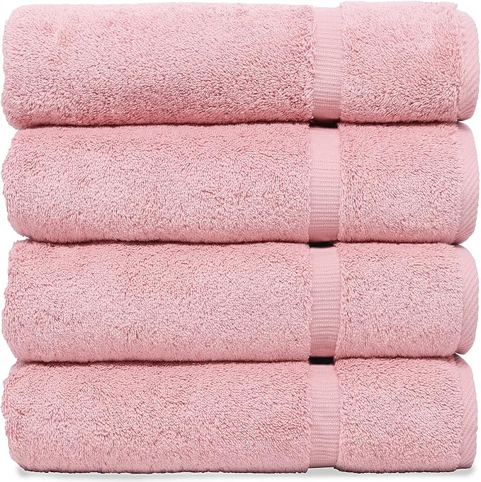 Luxury Hotel & Spa Collection Highly Absorbent, Quick Dry 100% Turkish Cotton 700 GSM, Eco Friendly Towel, for Bathroom Dobby Border Soft Bath Towel Set 27 X 54 -Pink, Bath Towels - Set of 4