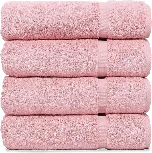 Luxury Hotel & Spa Collection Highly Absorbent, Quick Dry 100% Turkish Cotton 700 GSM, Eco Friendly Towel, for Bathroom Dobby Border Soft Bath Towel Set 27 X 54 -Pink, Bath Towels - Set of 4