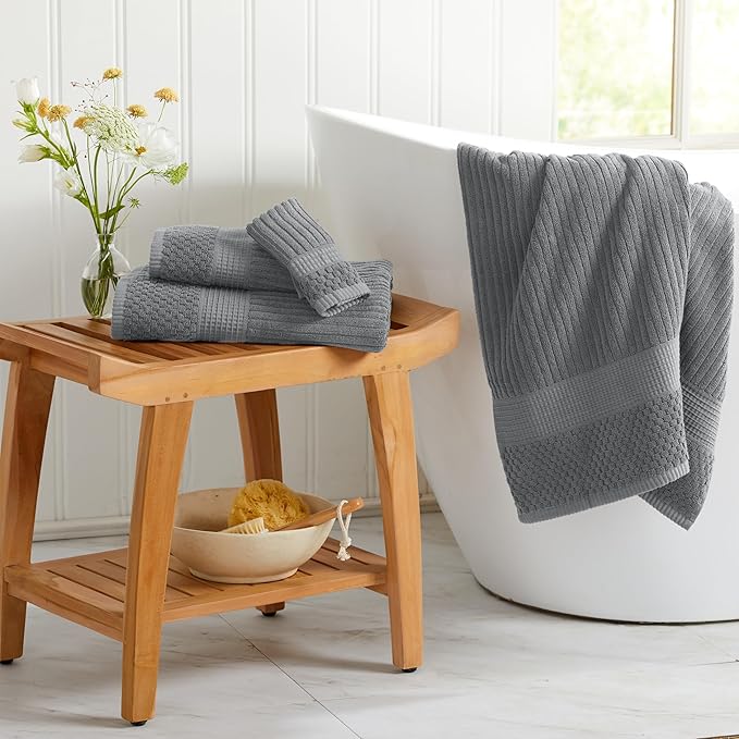 Springtree Home 100% Cotton Bath Towel Set of 4 | Super Soft & Absorbent with Quick-Dry Fibers | 4 Bath Towels | Textured and Durable Cotton | Krista Collection (Ultimate Grey)
