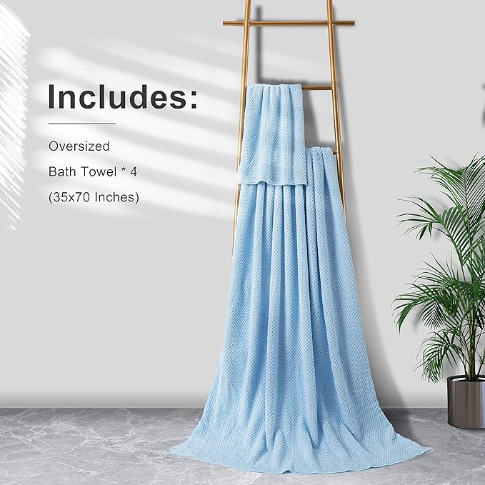 Extra Large Bath Towel Sheet Set 35x70 Inches - Oversized Bath Towels Set,Jumbo Large Microfiber - Quick Dry, Lightweight,Super Soft,Highly Absorbent Towel Set for Bathroom,Hotel,SPA,Pack of 4 (Blue)