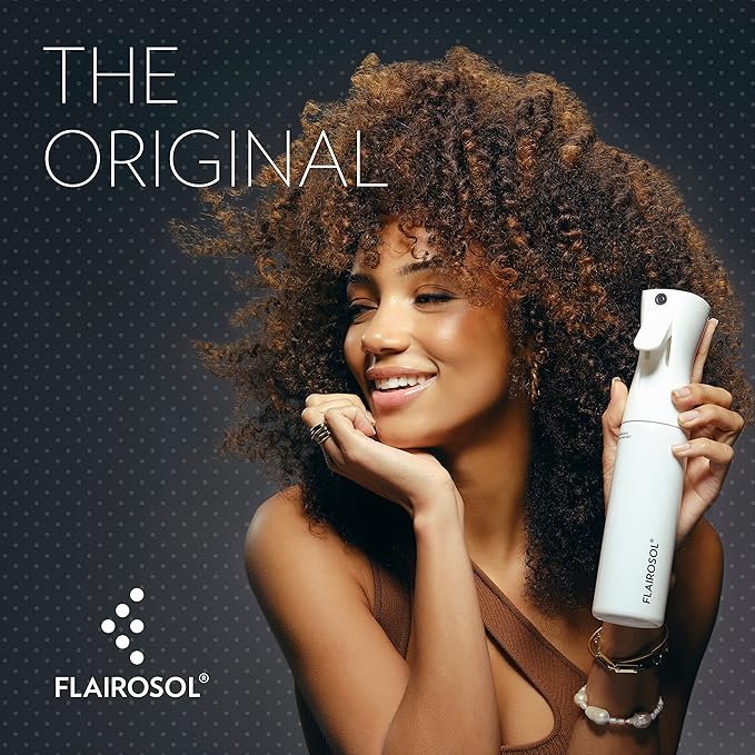 FLAIROSOL - The Original, Spray Bottle for Hair, Continuous Ultra Fine Water Mist Sprayer for Hairstyling, Barbers, Salons, Cleaning, Plants, 10.1oz/300ml (White Bottle-Coral Print)