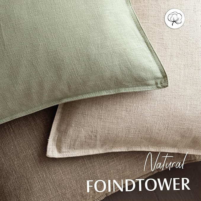 Foindtower Pack of 2, Decorative Linen Solid Throw Pillow Covers Soft Accent Cushion Case Boho Farmhouse Pillowcase for Chair Couch Sofa Bedroom Living Room Home Decor 16 x 16 Inch Light Sage Green