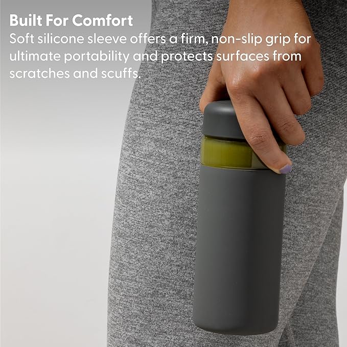 W&P Porter Glass Wide Mouth Bottle w/ Protective Silicone Sleeve | Charcoal 16 Ounces | On-the-Go | Reusable Bottle | Portable and Lightweight | Dishwasher Safe