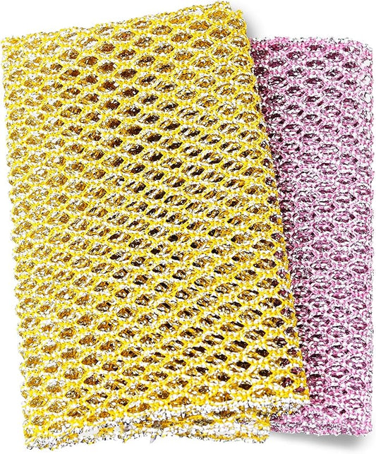 Heavy Duty Dish Scrubbers, Non-Scratch Scouring Pads - Odorless & Long Lasting Mesh Dish Cloth - Replace Sponges - Kitchen, Floor and Bathroom Usage - Made in Korea (2 Pcs)