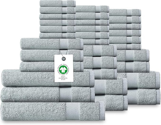 Delara Organic Cotton Luxuriously Plush Bath Towel 33 Piece Set|GOTS & Oeko-TEX Certified|Premium Hotel Quality Towels|Feather Touch Technology|650 GSM Long Staple|Soft, Quick Dry & Ultra-Absorbent